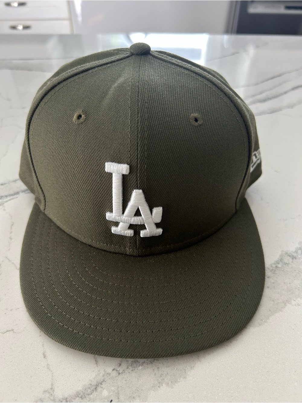 LA Dodgers New Era 59FIFTY Fitted Hat Olive Green Size 7 1/4